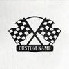 Decor Sign, Custom Checkered Racing Flag Metal Wall Art With LED Light, Personalized Racer Name Sign Decoration For Room, Racing Metal LED Decor view 2