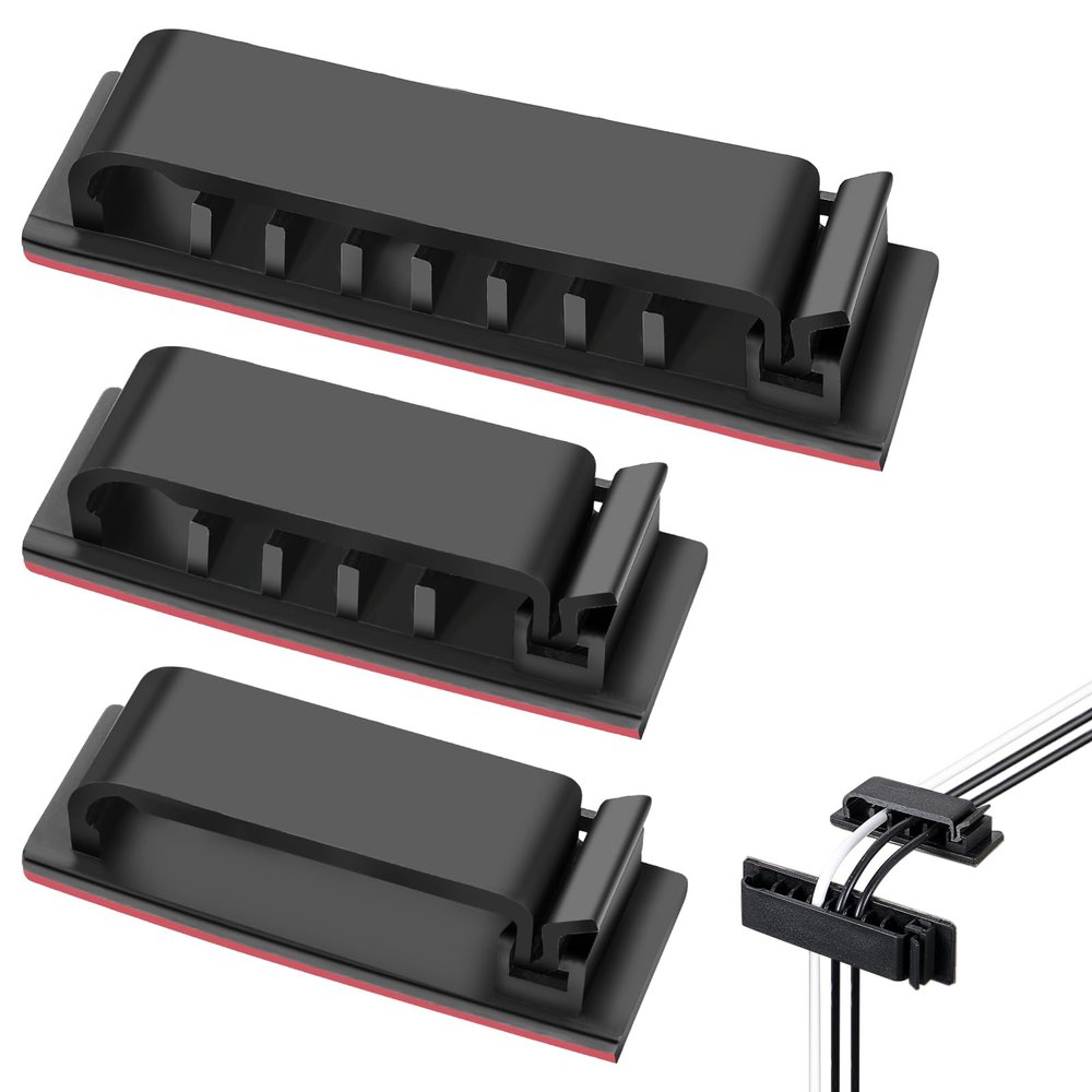20 Pcs Cable Management Clips, Self-Adhesive Cable Management Clips, Electrical Wire Organizers for Cords Wire Clips Cord Holder for TV PC Ethernet Cable Wall Home Office Wires (Black)