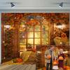 20x10ft Fall Thanksgiving Backdrop Autumn Pumpkin Harvest Window Photography Backdrops Maple Leaves Haystack Floral Party Decorations Background view 1