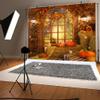 20x10ft Fall Thanksgiving Backdrop Autumn Pumpkin Harvest Window Photography Backdrops Maple Leaves Haystack Floral Party Decorations Background view 3