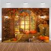 20x10ft Fall Thanksgiving Backdrop Autumn Pumpkin Harvest Window Photography Backdrops Maple Leaves Haystack Floral Party Decorations Background view 4