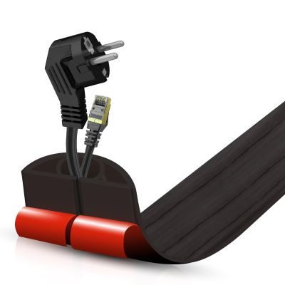Floor Cord Cover Self Adhesive Cord Hider,3.3FT Cable Management, Extension Strip Protector for Wires, Prevent Cable Trips for Offices, Gyms, Exhibitions Cavity:0.51"(W) x 0.3"(H) Black Wood