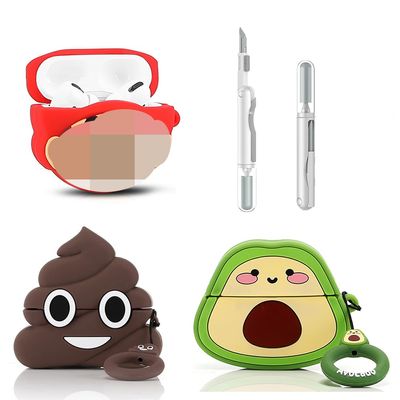 (3Pack) Case for AirPods Pro 2nd/1st Generation with Cleaning kit, XMBYGY Cute Skin Design Silicone Cartoon Charging Case Protective Covers with Keychain for AirPods Pro 2/Pro Earbuds (M+A+F)