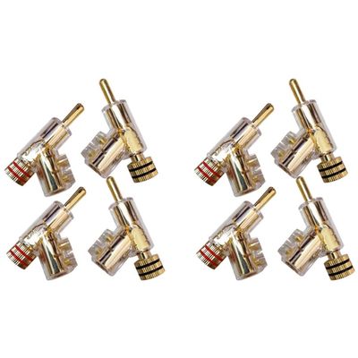 Nuhikap 8 Pcs of Audio Banana Plug Connector Speaker Cable Accessories 45 Degree Locking Screw Welding-Gold