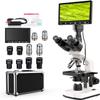 Lab Trinocular Compound Microscope with 40X-2500X Magnification, Dual-View Microscope for Adults Kids Student with 7 Screen, Built in 5MP Camera, Dual Illumination, Abbe Condenser (White) view 1