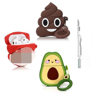 (3Pack) Case for AirPods 2nd/1st Generation with Cleaning kit, XMBYGY Cute Skin Design Silicone Cartoon Charging Case Protective Covers with Keychain for AirPods 1/2 Earbuds (M+A+F)