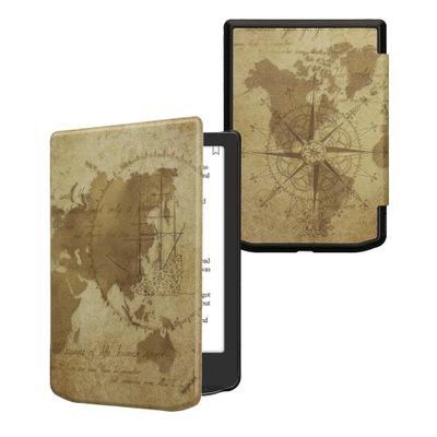 kwmobile Case Compatible with Pocketbook Verse/Verse Pro - eReader Cover - Travel Vintage Brown/Light Brown
