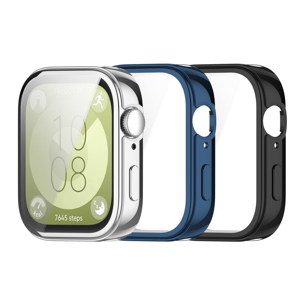 TPU Case Compatible for Huawei Watch FIt 3 Protector Watch Case, Protective Case Frame Bumper Cover Compatible for Huawei Watch FIt 3 Smartwatch Accessories (Silver/Blue/Black)
