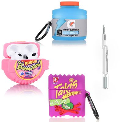 (3Pack) Case for AirPods 3rd Generation with Cleaning kit, XMBYGY Cute Skin Design Silicone Cartoon Charging Case Protective Covers with Keychain for AirPods 3 Earbuds (B+G+T)