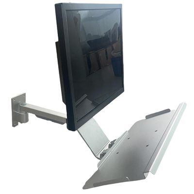 (Arrive Within 7 Days)DirectNine Basics Computer Monitor Bracket,Keyboard and Mouse Integrated Foldable Tray, Industrial Equipment Wall Mounting Bracket,Customizable (BYB03(1arm 70wall Panel 450tray Folding)), Silver