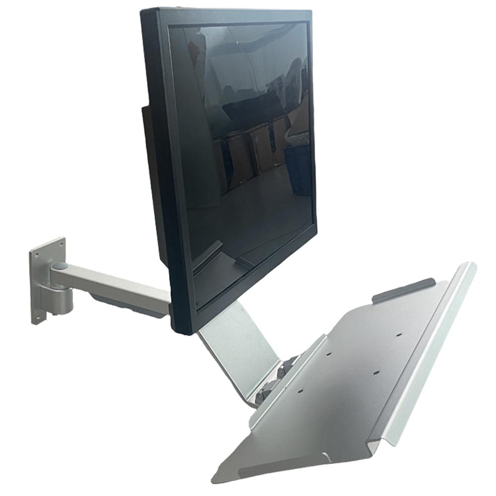 (Arrive Within 7 Days)DirectNine Basics Computer Monitor Bracket,Keyboard and Mouse Integrated Foldable Tray, Industrial Equipment Wall Mounting Bracket,Customizable (BYB03(1arm 70wall Panel 450tray Folding)), Silver