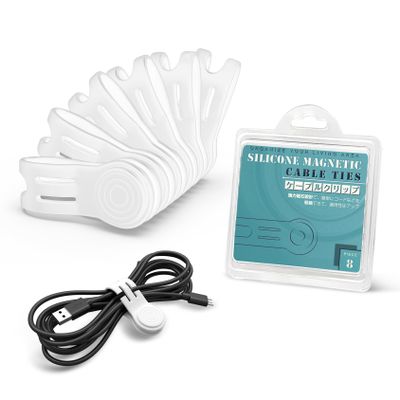 Magnetic Cord Ties Organizers, Kanemc Silicone Cable Tie Cord Wrap Reusable Twist Ties Wire Strap For Charging Cables Headphones USB Type C Cable Small Cords (8-Pack, White)