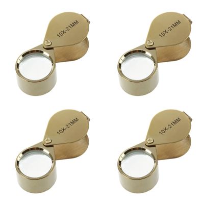 Viodmss 4pcs 10x Magnifying Magnifier Glass Jewellers Eye Foldable Jewelry Loop Loupe(Golden)