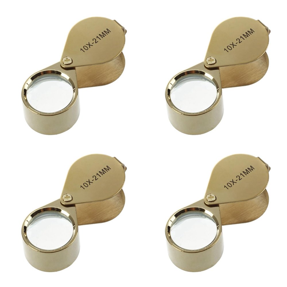 Viodmss 4pcs 10x Magnifying Magnifier Glass Jewellers Eye Foldable Jewelry Loop Loupe(Golden)