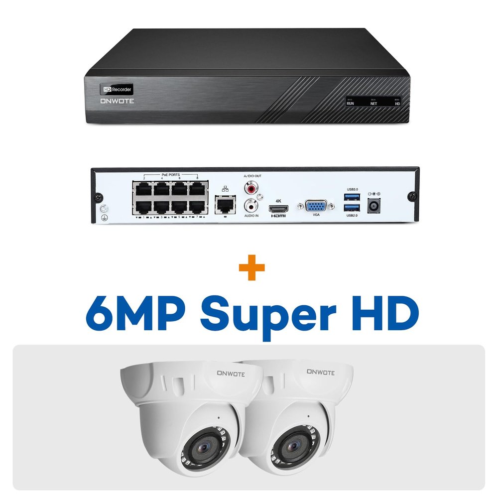 ONWOTE 4K 8 Channel NVR with (2) 6MP PoE IP Security Cameras