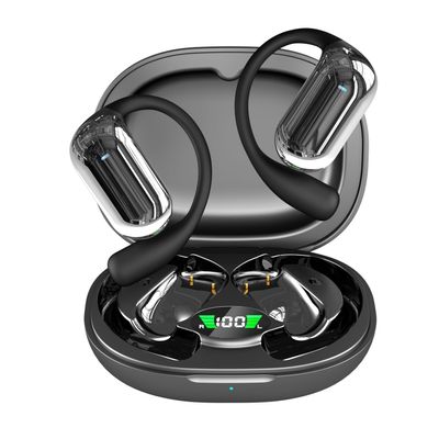 JIECAN Open Ear Headphones Bluetooth V5.3 Wireless Earbuds with Earhooks with Digital Display Charging Case, Conduction Headphones with Mic Waterproof Sport Earbuds for Running (Black)