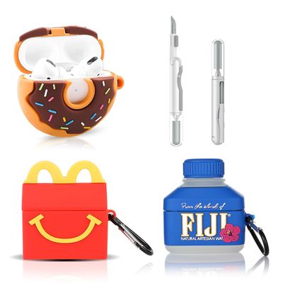 (3Pack) Case for AirPods Pro 2nd/1st Generation with Cleaning kit, XMBYGY Cute Skin Design Silicone Cartoon Charging Case Protective Covers with Keychain for AirPods Pro 2/Pro Earbuds (D+F+M)