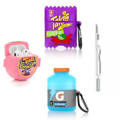 (3Pack) Case for AirPods 2nd/1st Generation with Cleaning kit, XMBYGY Cute Skin Design Silicone Cartoon Charging Case Protective Covers with Keychain for AirPods 1/2 Earbuds (B+G+T)