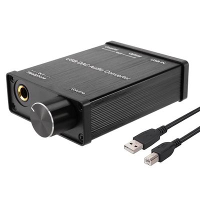 Pasuihcay USB to Coaxial S/PDIF Optical 3.5mm/6.3mm Headphone Converter USB DAC Digital to Analog Audio Converter for XP, black