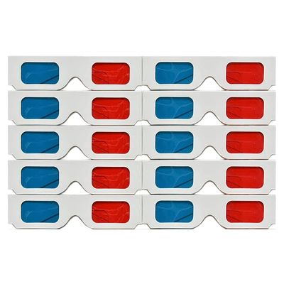 Pasuihcay 3D Glasses, 10 Pairs Red and Blue Paper Stereo Lenses for Set Anaglyph Paper 3D Glasses, white
