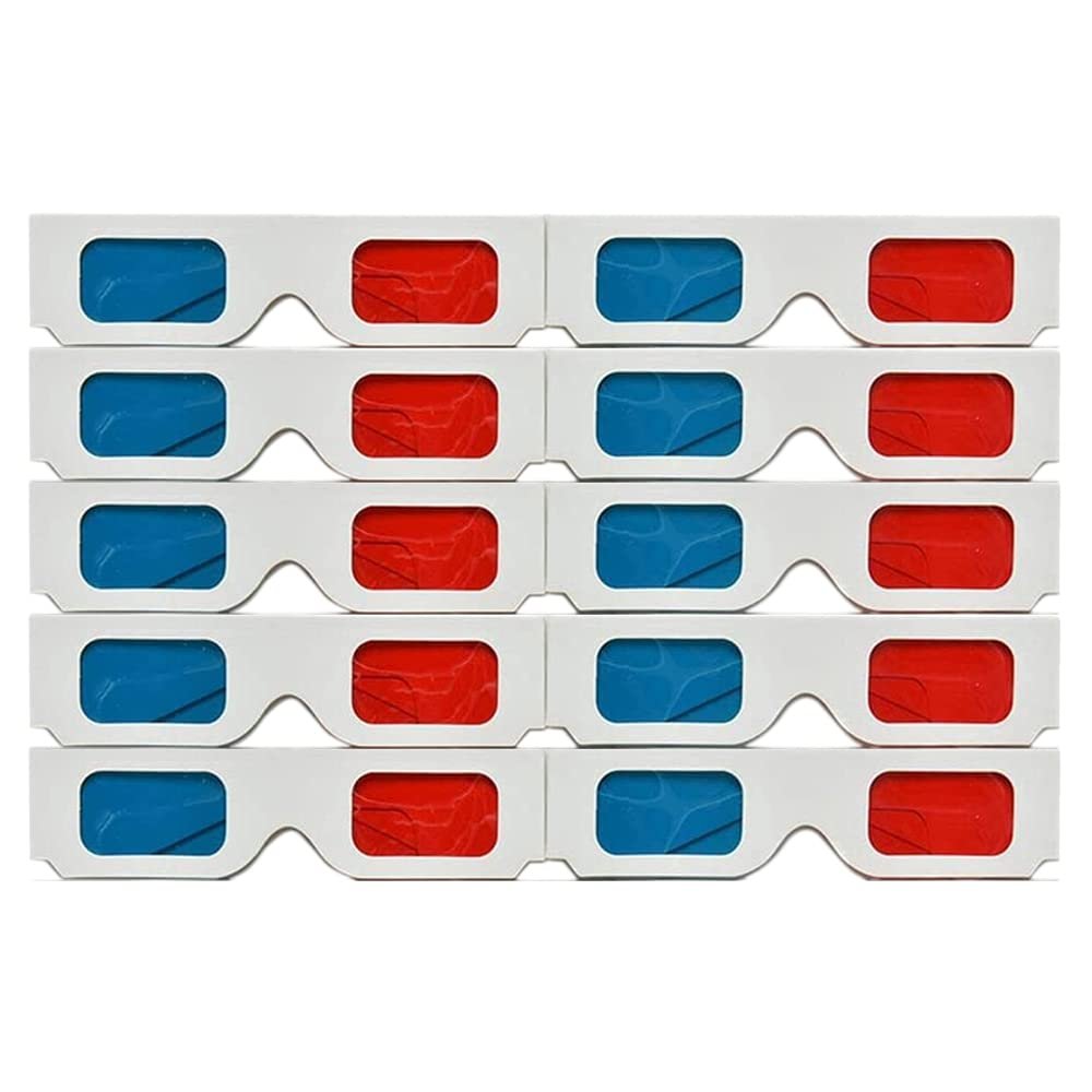 Pasuihcay 3D Glasses, 10 Pairs Red and Blue Paper Stereo Lenses for Set Anaglyph Paper 3D Glasses, white