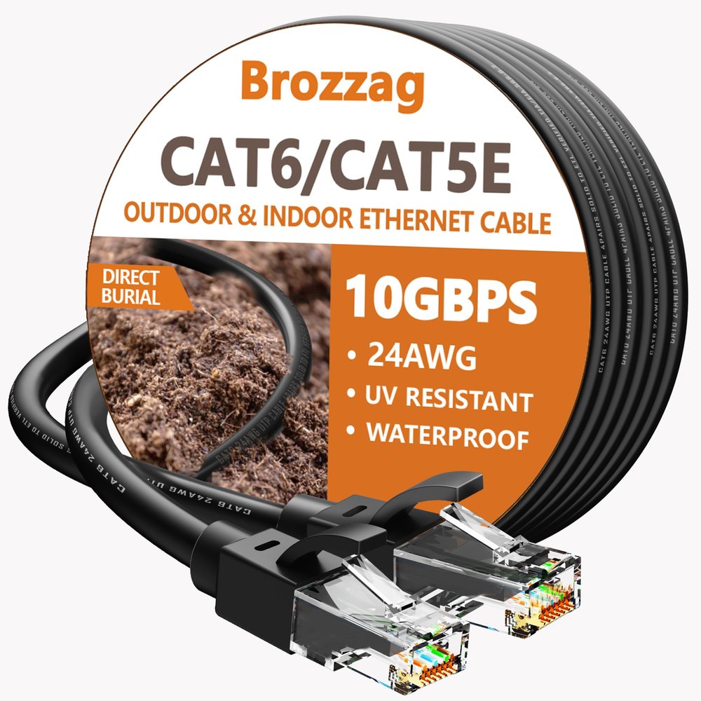 Ethernet Cable 50ft For Cat6/Cat5E, 40Gbps Support Cat8/Cat7, 24AWG Network Cable Indoor&Outdoor, Direct Burial Waterproof & UV Resistant, High Speed Snagless RJ45 LAN Cord -POE/Modem/Router, Black
