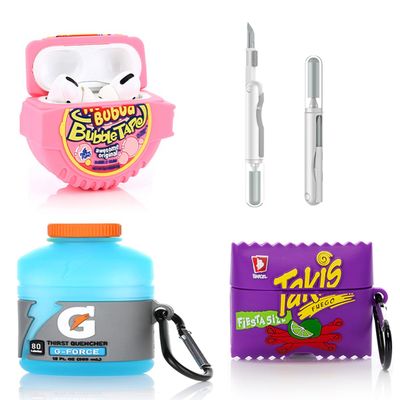 (3Pack) Case for AirPods Pro 2nd/1st Generation with Cleaning kit, XMBYGY Cute Skin Design Silicone Cartoon Charging Case Protective Covers with Keychain for AirPods Pro 2/Pro Earbuds (B+G+T)