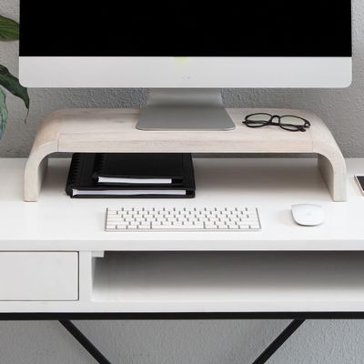 Anji Mountain Wood Monitor Stand Riser Desk Desktop Organizer Table for Home, Office Workspace, Laptop Riser, Ergonomic Design Stand for Gaming Setup, White Wash
