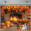15x10ft Fall Thanksgiving Fireplace Backdrop Autumn Harvest Pumpkin Brick Wall Photography Backdrops Maple Leaf Sunflower Thanksgiving Party Decorations Backdrop Photo Props Supplies view 1