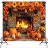 15x10ft Fall Thanksgiving Fireplace Backdrop Autumn Harvest Pumpkin Brick Wall Photography Backdrops Maple Leaf Sunflower Thanksgiving Party Decorations Backdrop Photo Props Supplies view 3