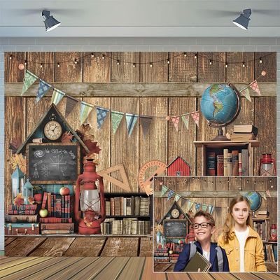 10x10ft Vintage Wooden House Welcome Back to School Backdrop Kindergarten Classroom Backdrop Welcome Kids Kindergarten Classroom First Day of School Homecoming Children Photo Wallpaper