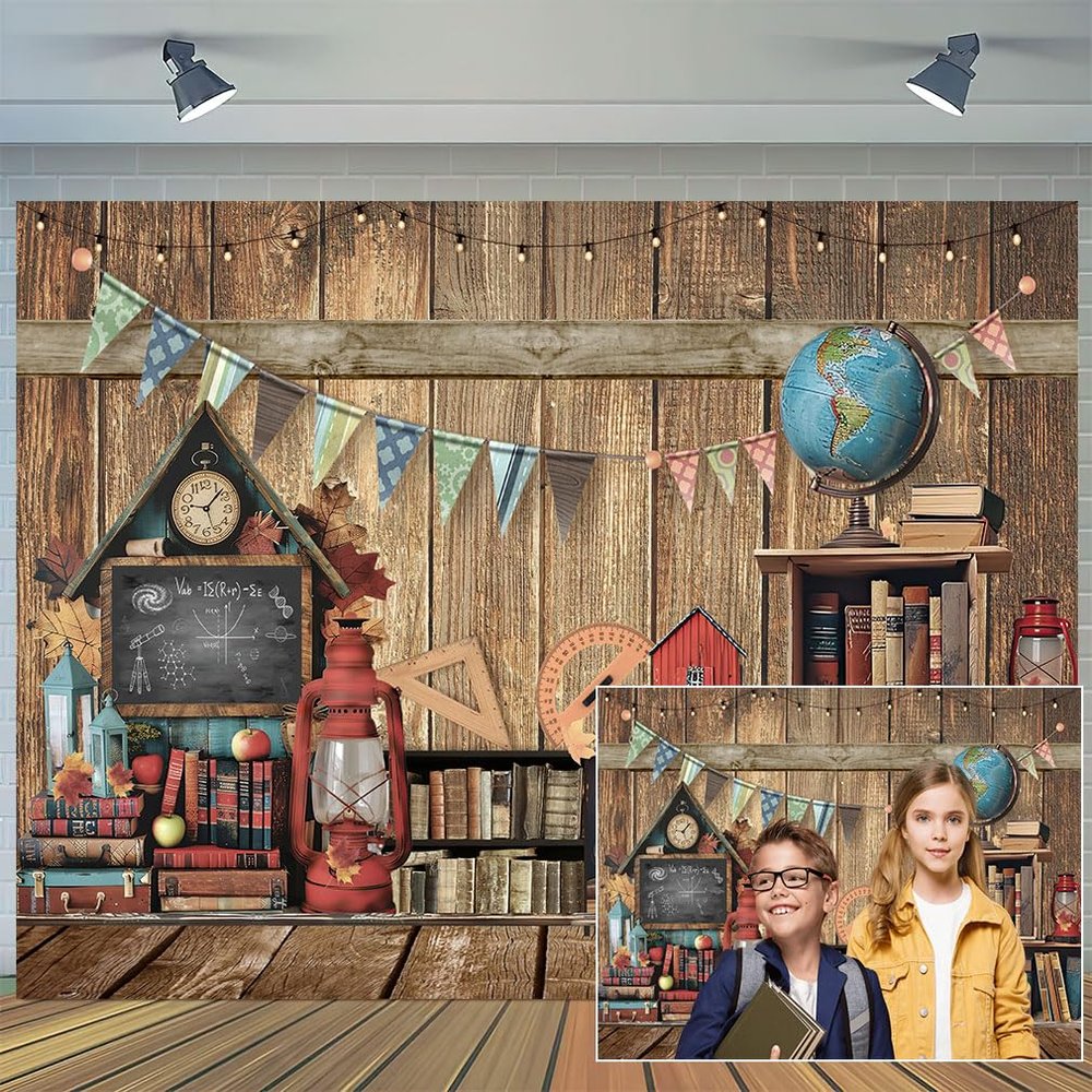 10x10ft Vintage Wooden House Welcome Back to School Backdrop Kindergarten Classroom Backdrop Welcome Kids Kindergarten Classroom First Day of School Homecoming Children Photo Wallpaper