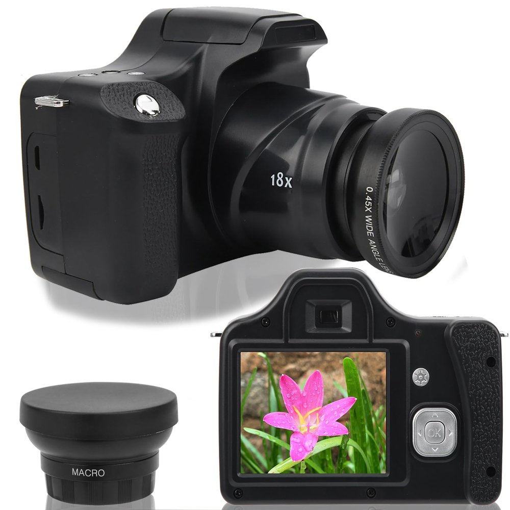 4K Digital Camera,18X Zoom FHD SLR Camera,3in LCD Screen Long Focal Length Anti Shake Vlogging Camera for Photography (Standard Version + Wide-Angle Lens)