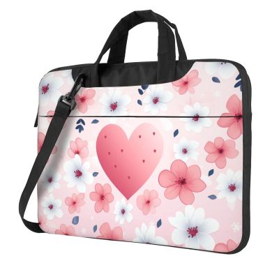 14 inch Laptop Tote Bag Men Women pink flower and hearts Shoulder Laptop Sleeve Briefcase Messenger Computer Bag