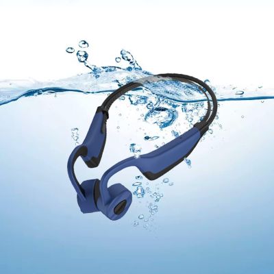 Bone Conduction Wireless Earbuds Bone Conduction Headphones Swimming Headphones Ipx8 Waterproof Headphones for Swimming Music Player Built-In 16G Memory Swimming Earbuds Open Ear Sports Earphone Blue