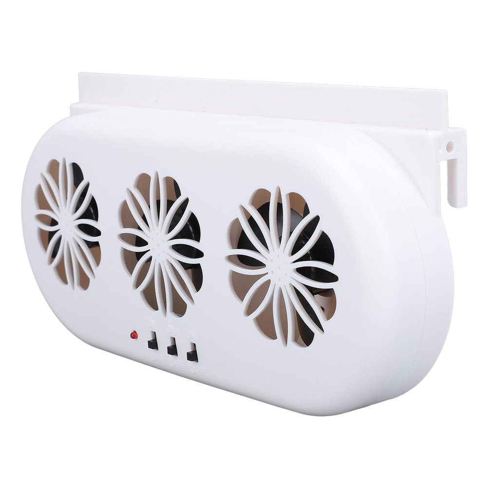 Depisuta Car Air Vent Cooling Fan, 3 Outlet Solar Powered Car Window Cooler Smoke Purification Air Circulation Exhaust Fan with USB Interface for Home Office Car Use (White)