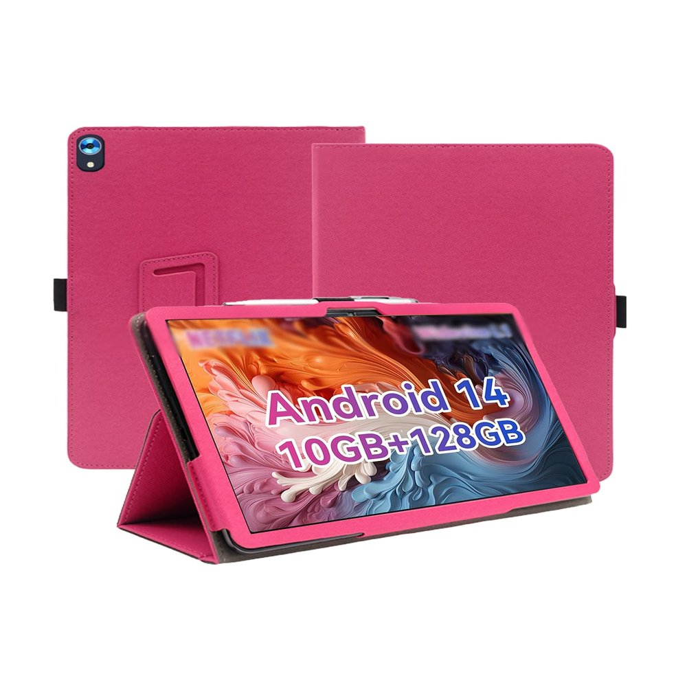 Case for Jeazans OC101 Android Tablet 10.1 inchPremium Leather Business Folio Stand Cover with Hand Strap for Tablet,Rose Red.