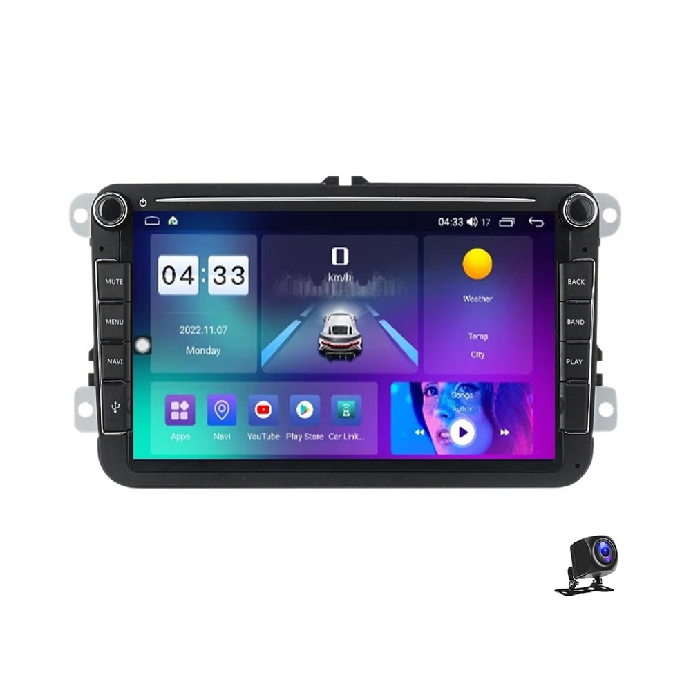 Plusfish Double Din Android 13 Car Stereo Wireless Carplay with Bluetooth 8 Inch Touchscreen Car Radio for VW Polo Golf 5 6 Passat Jetta Multimedia Navigation with USB/RDS/DSP,M500s 8core 4g+64g
