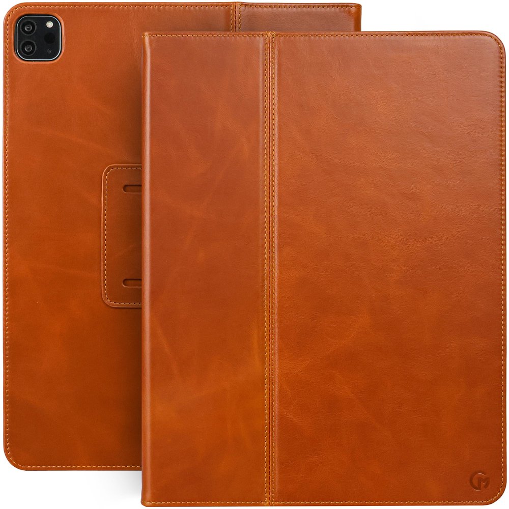Casemade Real Leather Case Compatible with iPad Air 13-inch M3 (2025) M2 (2024) / Pro 12.9-inch (4th/5th/6th/Gen) - Full-Grain Leather Cover, Auto Sleep/Wake, Dual Stand Position (Tan)