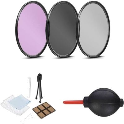 34mm 3 Piece Filter Kit (UV-CPL-FLD) + Air Blaster Blower and More, for Canon Vixia Hf R20