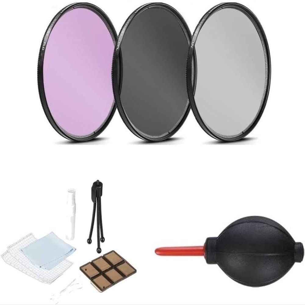 34mm 3 Piece Filter Kit (UV-CPL-FLD) + Air Blaster Blower and More, for Canon Vixia Hf R20