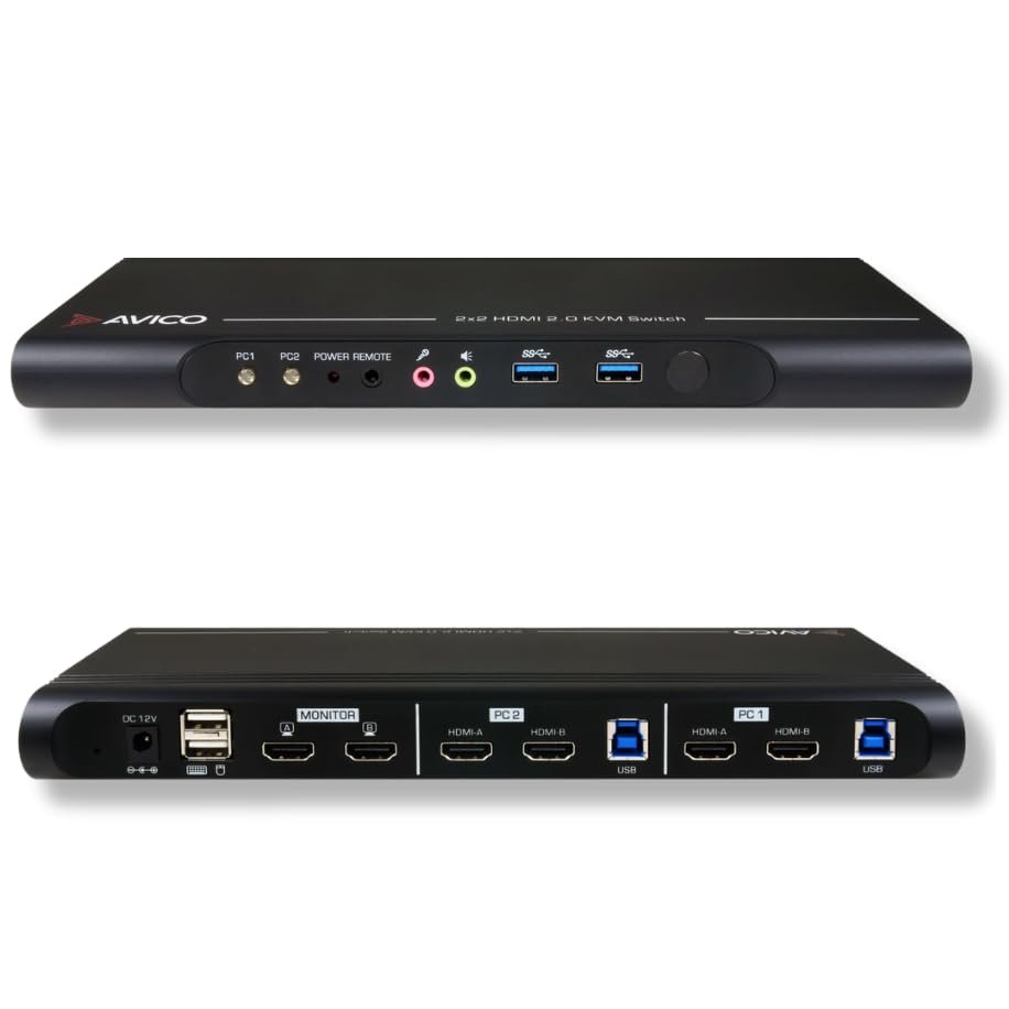 Avico Dual Monitor KVM Switch with USB 3.0 and HDMI Ports | Dual 4k60hz | Seamless Switching
