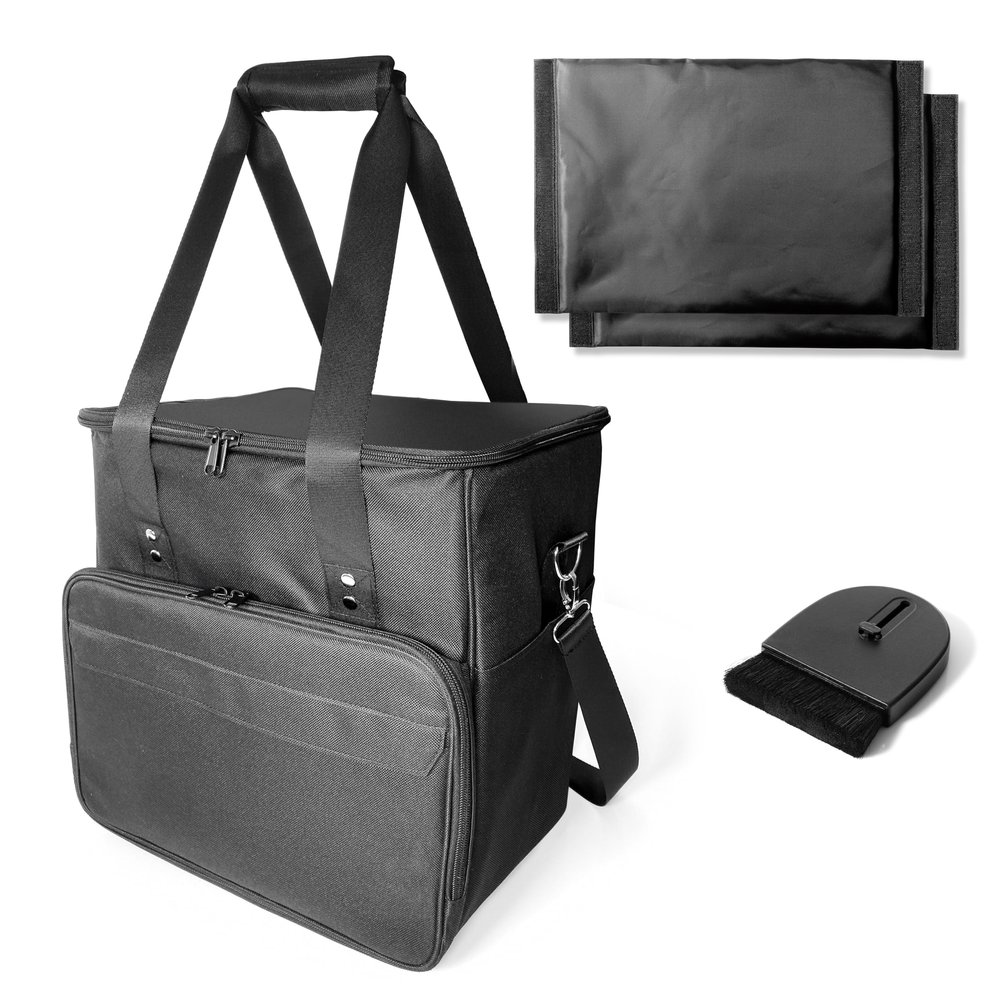 billotodo Vinyl Record Storage Bag with Adjustable Dividers - Water-Resistant LP Carrying Case Holds 60 Records 12" - Padded Travel Organizer for DJs & Collectors