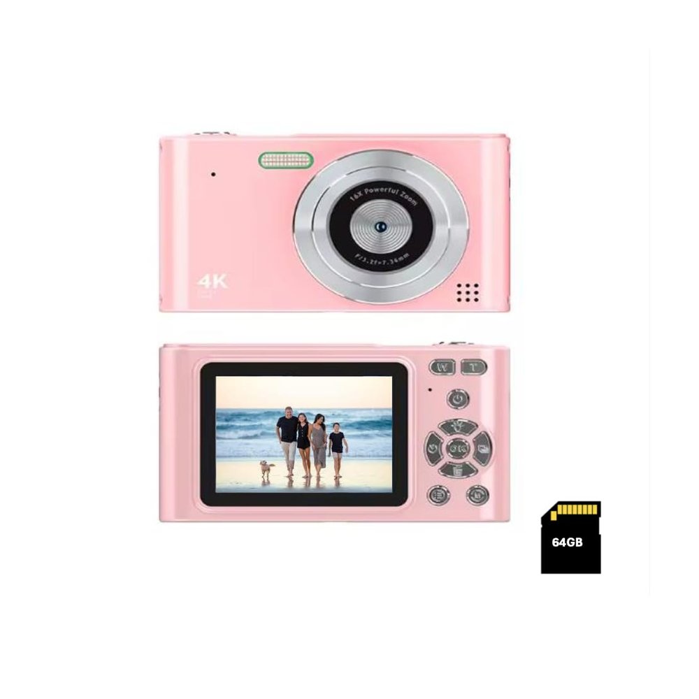 Digital Pocket Camera with 16X Zoom, 64GB Memory, FHD 1080P, Anti Shake - Compact Small Camera Gift for Boys Girls Kids (Pink)