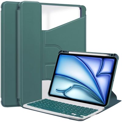 kaidisen 360 Rotating Keyboard Case Compatible with iPad Air 13 inch M2 2024, Vertical Stand Magnetic Detachable Keyboard Slim Folio Smart Cover with Keyboard,Dark Green