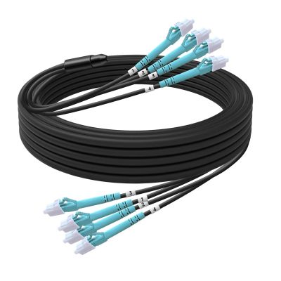 16FT/5M OM3 4 Core Multimode LC to LC Outdoor Armored Fiber Patch Cable, Direct Burial Fiber Optic Cable, OM3 4 Strands Fiber Cable Industrial TPU50/125um, OD-5mm, Black