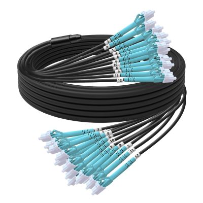 33FT/10M OM3 6 Core Multimode LC to LC Outdoor Armored Fiber Patch Cable, Direct Burial Fiber Optic Cable, OM3 6 Strands Fiber Cable Industrial TPU50/125um, OD-6mm, Black