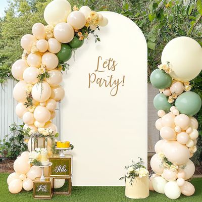 7.2ft Beige Arch Covers Stretchy Backdrop Premium Spandex Arch Stand Cover for Wedding, Round Top Chiara Ballon Arch Covers for Baby Shower Birthday Party Banquet Photo Arches Backdrop Decorations