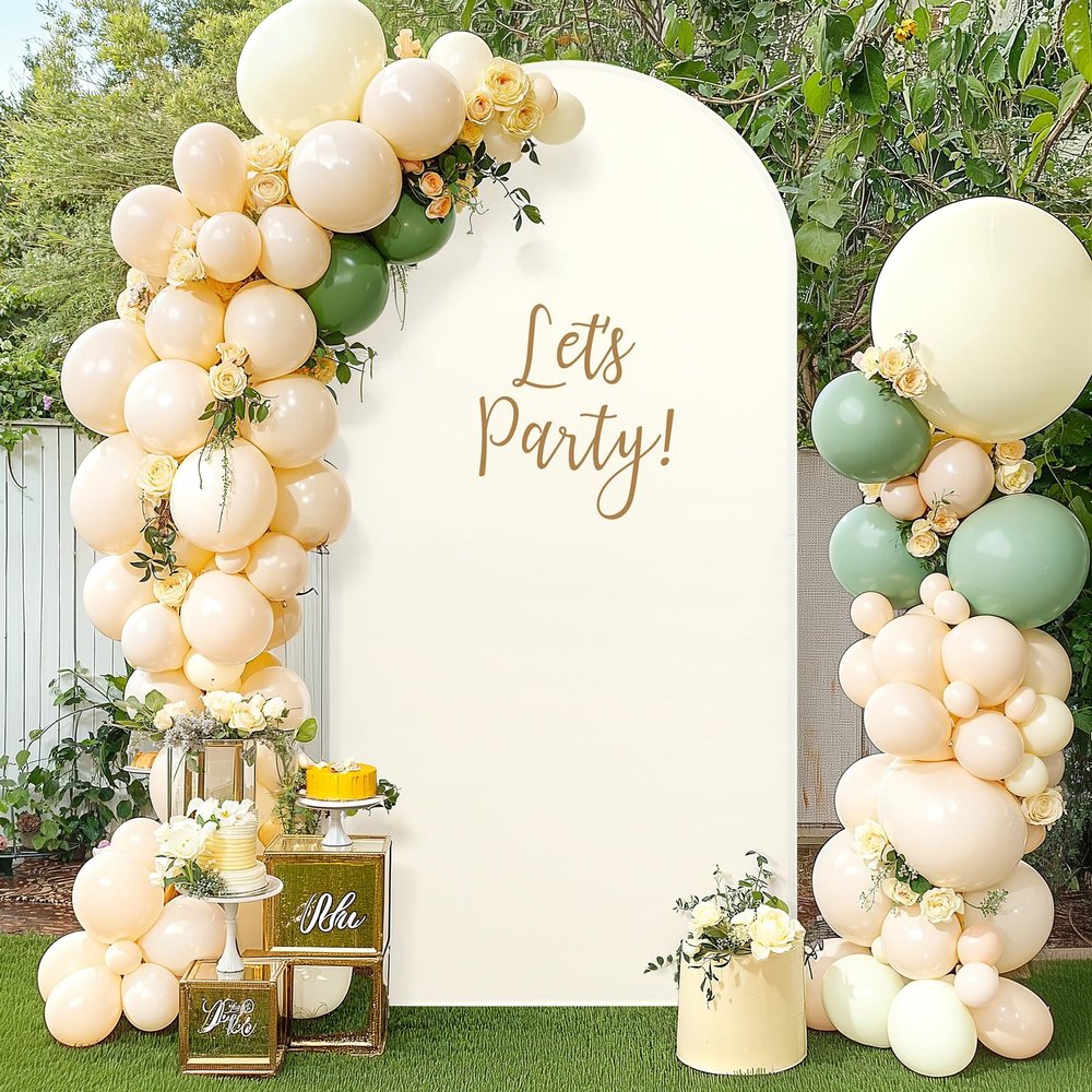 7.2ft Beige Arch Covers Stretchy Backdrop Premium Spandex Arch Stand Cover for Wedding, Round Top Chiara Ballon Arch Covers for Baby Shower Birthday Party Banquet Photo Arches Backdrop Decorations