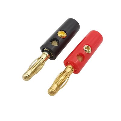 100Pcs/lot Gold Plated 4mm Banana Male Plug Connector Test Screw Type Banana Plugs Wire Cable Connectors Adapter(Color:50Pair Red Black)